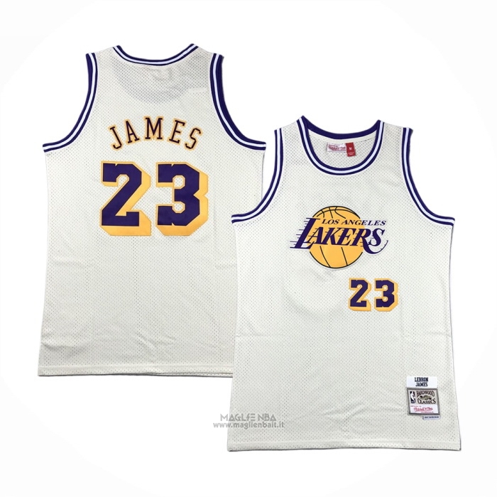 Maglia Los Angeles Lakers LeBron James #23 Mitchell & Ness Chainstitch Crema